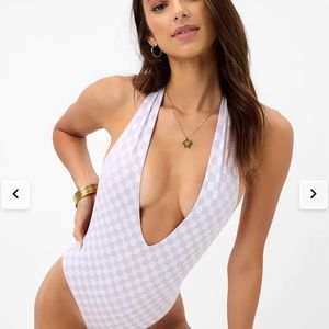frankie’s bikini paulina checkered halter one piece!!